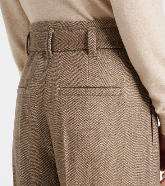 Herringbone wool-blend wide-leg pants