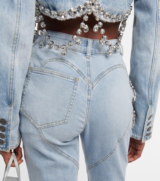 Embellished cutout high-rise jeans