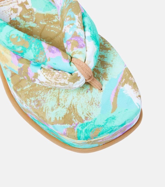 Floral-printed platform thong sandals