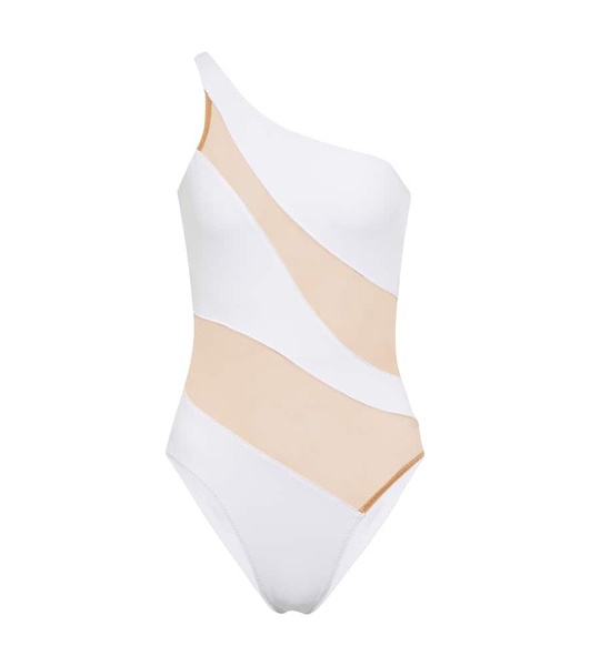 Mesh-paneled one-shoulder swimsuit