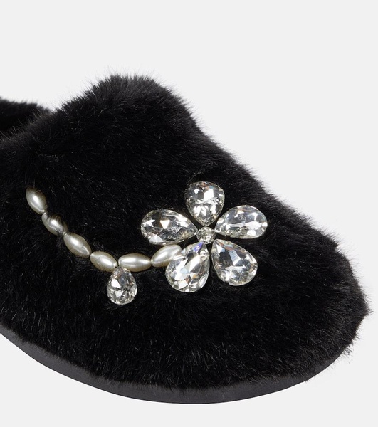 Embellished faux shearling slippers