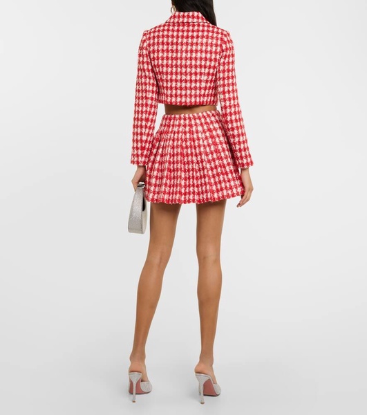 Pleated houndstooth bouclé mini skirt