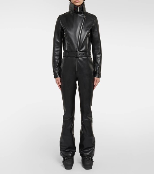 Belted faux leather ski suit