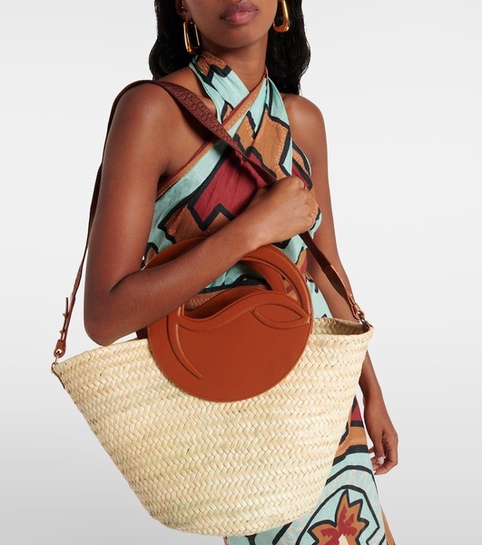 Biloumoon straw and leather basket bag