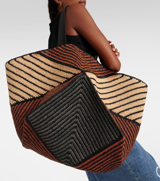 Puzzle Fold XXL raffia tote bag