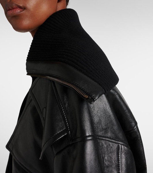 Cropped leather bomber jacket