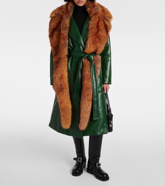 Faux fur-trimmed leather coat