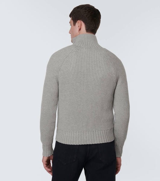 Ribbed-knit wool and cashmere cardigan