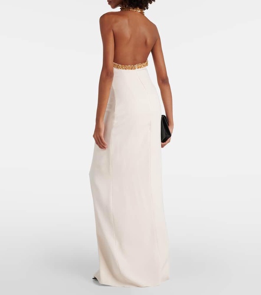 bead-embellished halterneck gown