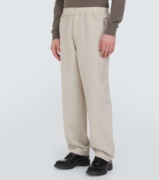 Pinstripe wool and linen wide-leg pants