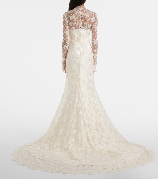 Bridal Adena floral lace-trimmed wool and silk gown