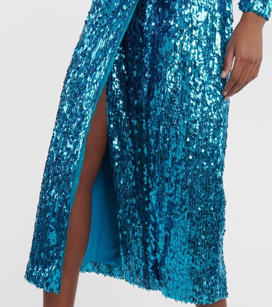 ROTATE V-Neck Sequin Embellished Midi Dress