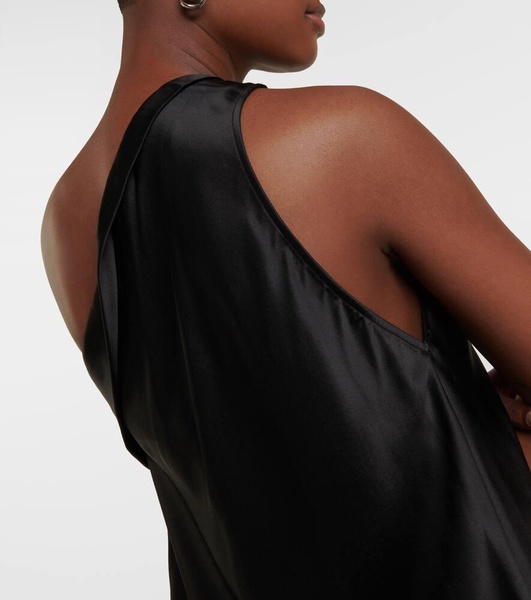 Draped one-shoulder silk satin top