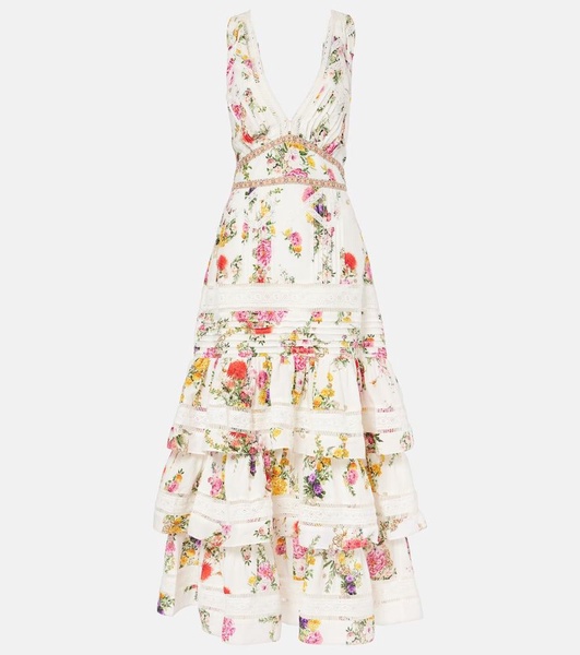 Floral tiered cotton and silk maxi dress