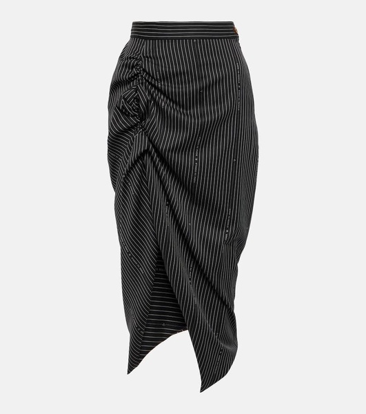 Pinstriped wool and cotton midi skirt