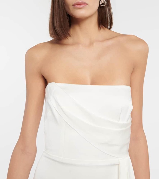 Bridal draped strapless crepe midi dress