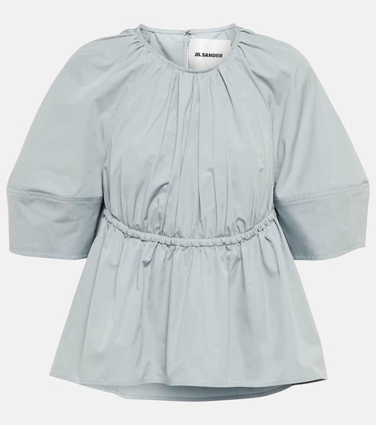 Gathered cotton poplin blouse