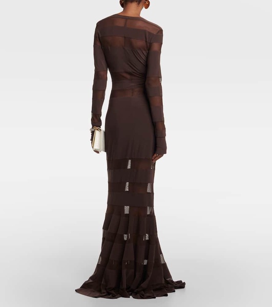 Mesh-panelled gown