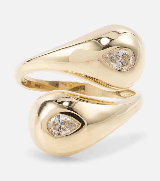 Water Droplet 14kt gold ring with diamonds