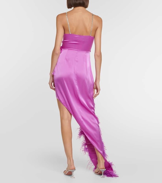 Feather-trimmed asymmetric gown