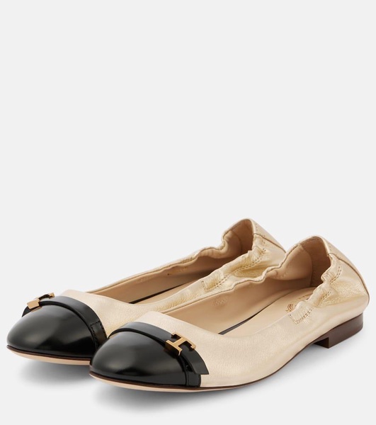 Metallic leather ballet flats