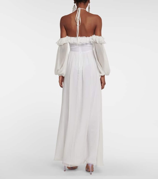 Off-the-shoulder silk gown