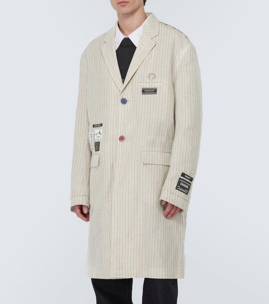 Appliqué pinstripe wool and linen coat