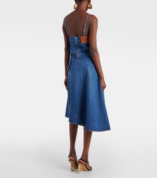 Asymmetric denim midi dress