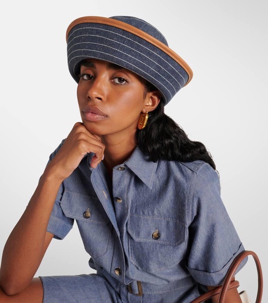 Zita leather-trimmed denim bucket hat