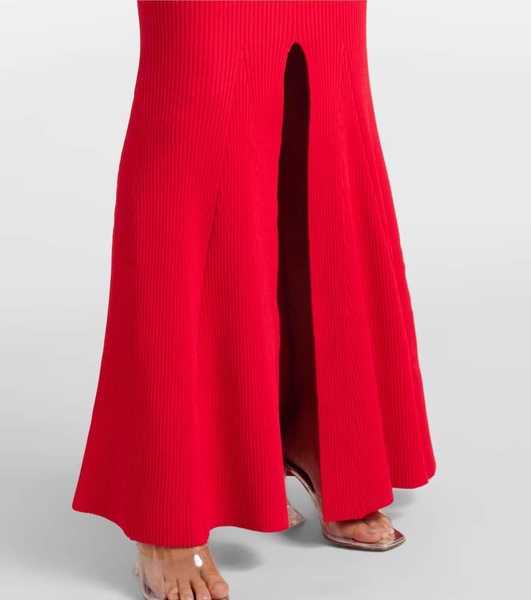 Open-back ribbed-knit gown