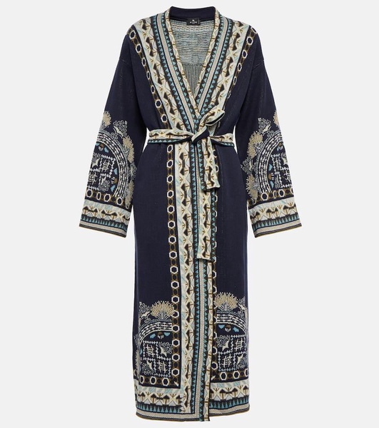 Jacquard silk and linen-blend robe