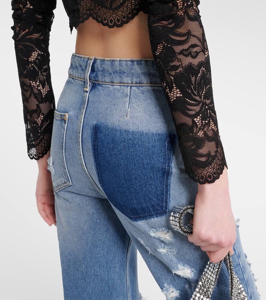 Distressed high-rise wide-leg jeans