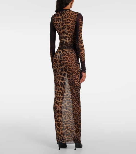 Leopard-printed mesh maxi dress