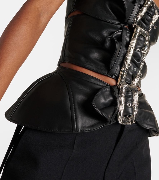 Buckle-detail strapless leather top