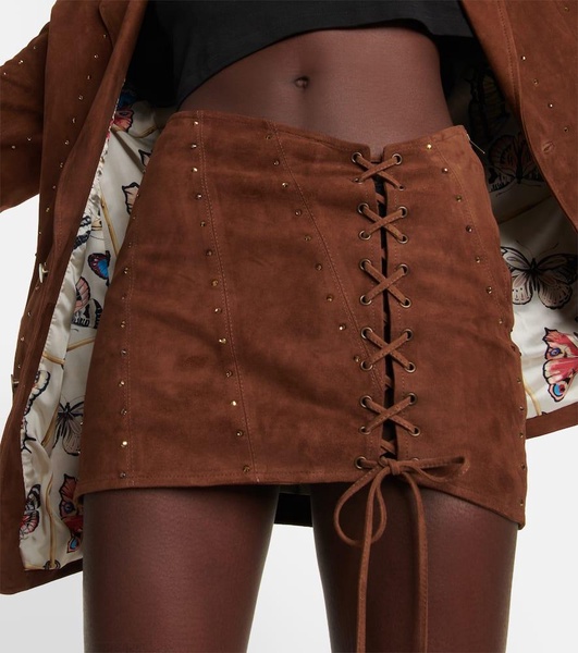 Crystal-embellished suede miniskirt