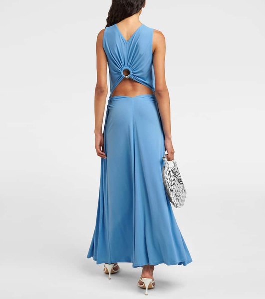 Ring-detail draped jersey maxi dress