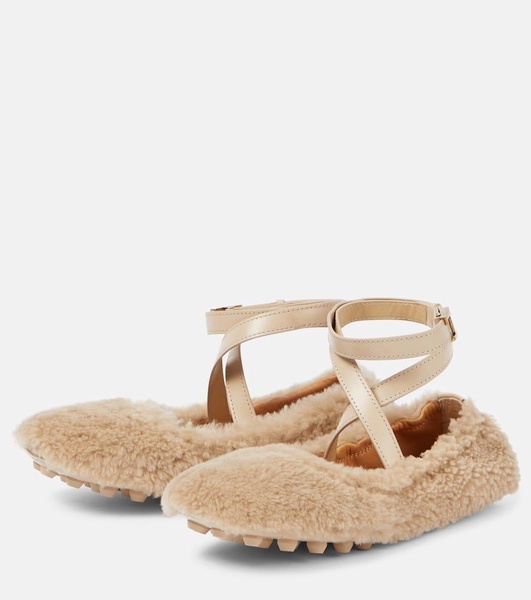 Bubble shearling ballet flats