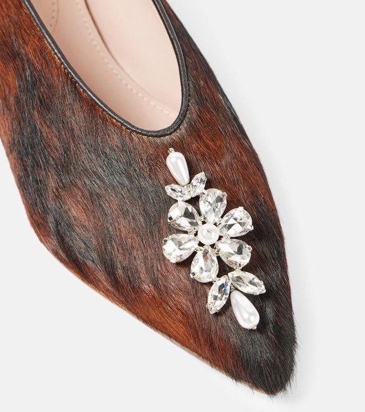 Embellished calf hair ballet flats