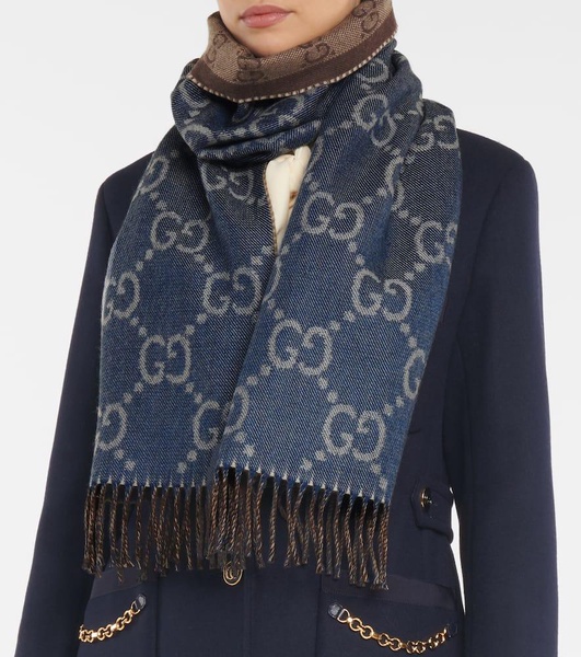 GG jacquard knit scarf with tassels