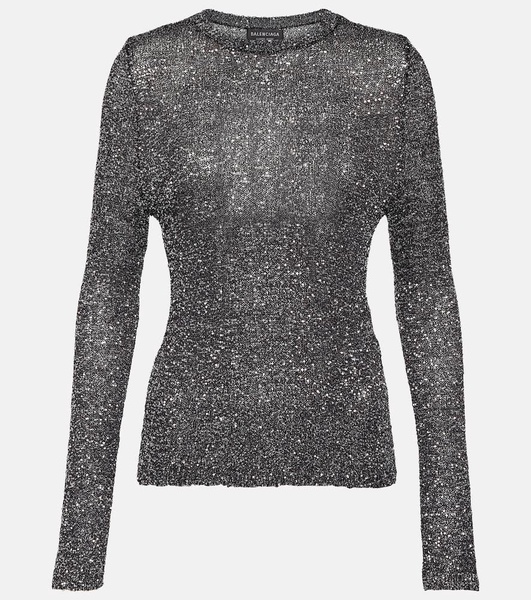 Sequined metallic knit sweater