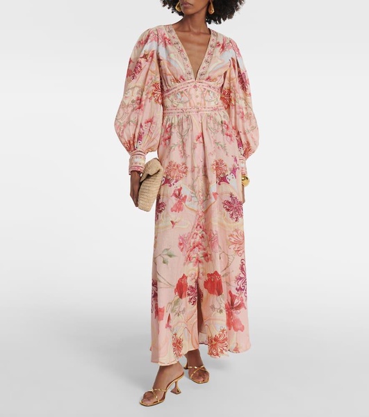 Blossoms And Brushstrokes linen maxi dress