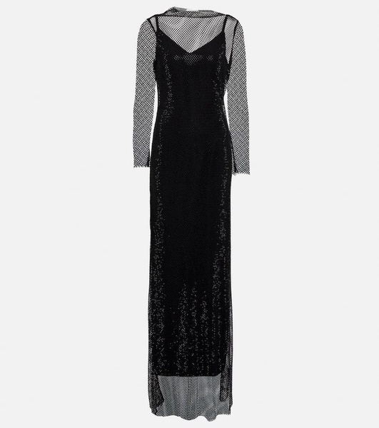 Caracas embellished mesh maxi dress