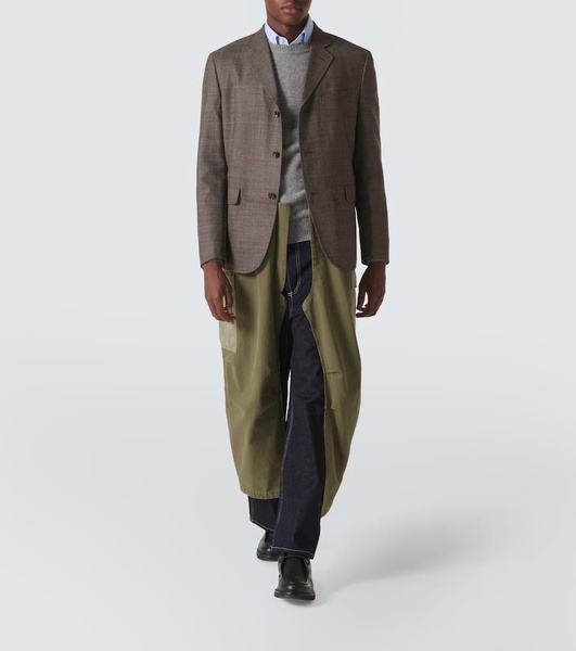 Deconstructed checked wool and cotton coat