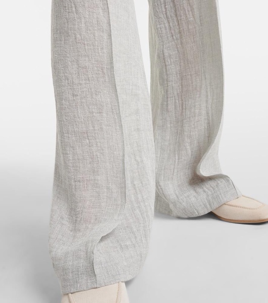 Low-rise linen-blend wide-leg sweatpants