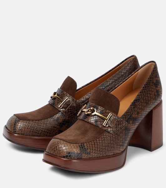 Snake-effect leather loafer pumps