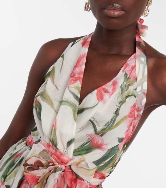 Floral halter-neck silk gown