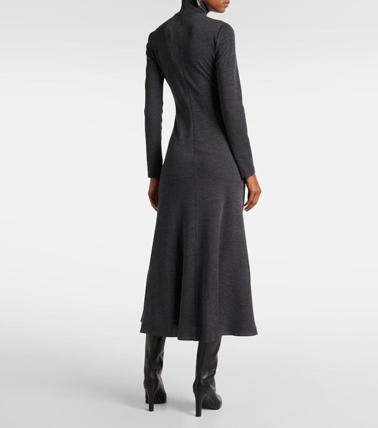 Ruched wool maxi dress