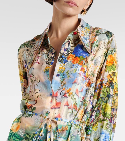 Printed silk shirt dress