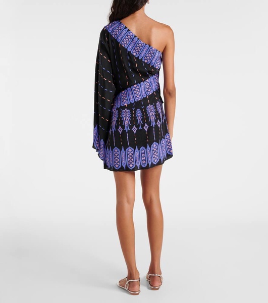 Printed one-shoulder silk minidress