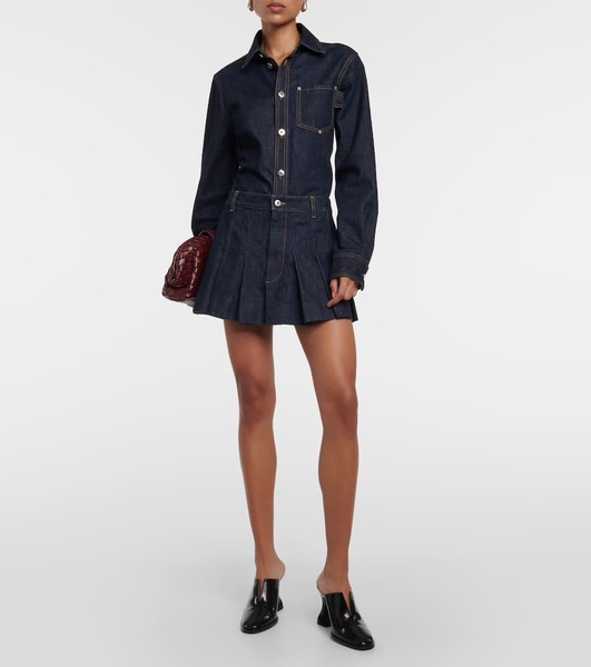 Pleated denim miniskirt